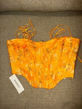 Birdott Orange Floral Corset Top
